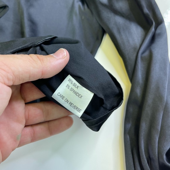 St. John Black Button Ruffle Silk Blouse Shirt 2 - Picture 5 of 11